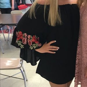 THE CUTEST BLACK ROSE OFF THE SHOULDER DRESS